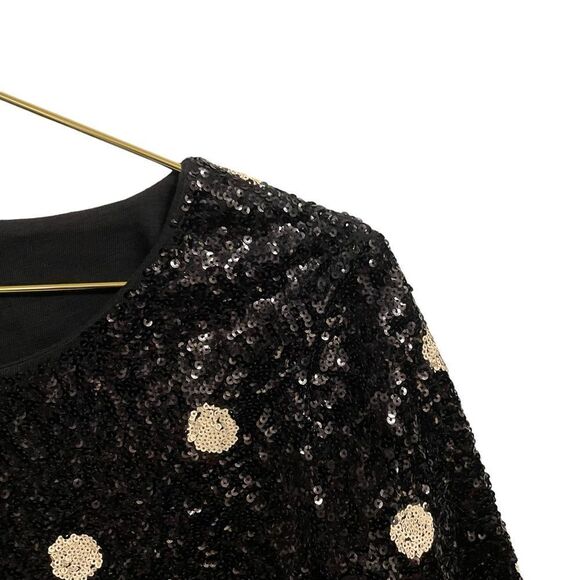 J CREW Short Sleeve Sequin Embellished Top T-Shirt Polka Dot Tee Black Small - Picture 3 of 8